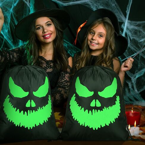 Mingdder 2 PCS Halloween Glow in the Dark Ghost Bag 16.5 × 13.4 بوصة معالجة الأكياس مع الروابات قطعة القماش Candy Candy Bags Luminous القابلة لإعادة الاستخدام لأكياس الهالوين. in Saudi Arabia