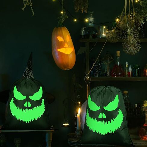 Mingdder 2 PCS Halloween Glow in the Dark Ghost Bag 16.5 × 13.4 بوصة معالجة الأكياس مع الروابات قطعة القماش Candy Candy Bags Luminous القابلة لإعادة الاستخدام لأكياس الهالوين. in Saudi Arabia