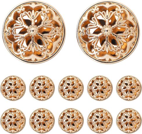 12PCS Hollow Flower Buttons - 25mm Antique Metal Shank Buttons for Sewing Vintage Court-Style for Jackets, Coats DIY Crafts（Gold ） in Saudi Arabia
