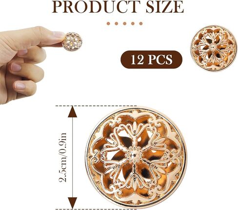 12PCS Hollow Flower Buttons - 25mm Antique Metal Shank Buttons for Sewing Vintage Court-Style for Jackets, Coats DIY Crafts（Gold ） in Saudi Arabia