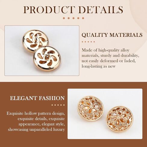 12PCS Hollow Flower Buttons - 25mm Antique Metal Shank Buttons for Sewing Vintage Court-Style for Jackets, Coats DIY Crafts（Gold ） in Saudi Arabia