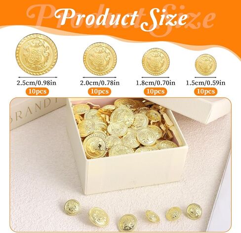 40 PCS أزرار السترة المعدنية الذهبية - 4 أحجام الأزرار النحاسية عتيقة لدعاوى النحاس الذهب للسترة للرجال ملابس النساء ، الدعاوى ، المعاطف ، الزي الرسمي والسترات (5 مم/18 مم/20 مم/25 ملم) in Saudi Arabia