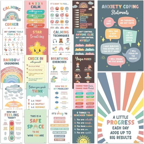 Decorably 22 Calming Corner Posters for Classroom, 11x17in Matte-Laminated Educational Calming Corner Poster - Classrooms, School Hallways, Bulletin Boards, Home Study Room in Saudi Arabia