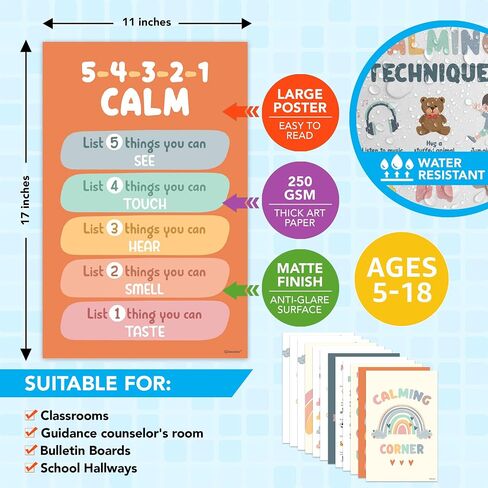 Decorably 22 Calming Corner Posters for Classroom, 11x17in Matte-Laminated Educational Calming Corner Poster - Classrooms, School Hallways, Bulletin Boards, Home Study Room in Saudi Arabia
