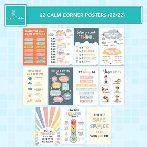 Decorably 22 Calming Corner Posters for Classroom, 11x17in Matte-Laminated Educational Calming Corner Poster - Classrooms, School Hallways, Bulletin Boards, Home Study Room in Saudi Arabia
