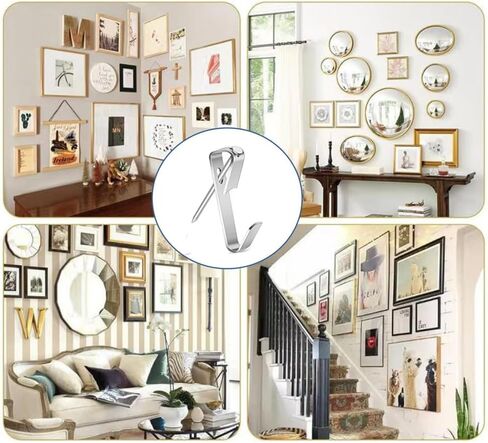 20pcs Picture Hanging Kit, 100Lb Professional Picture Frame Hangers, Metal Picture Hanging Hooks with Nails, on Drywall, Wooden Wall Photo, Mirror, Canvas, Wall Art (Silver) in Saudi Arabia