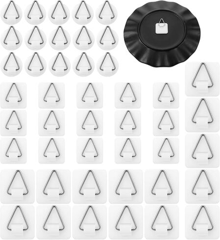 Wall Plate Hanger Display Holder Invisible Vertical Plate Holder Picture Adhesive Hooks Hanging Sticky Hanger for Home Kitchen Decorative Plastic Plates Photo Frame Wall Art (30) in Saudi Arabia