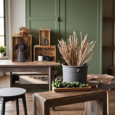 Farmhouse Wood Crate Box Set of 3, Distressed Wooden Crates for Display, Decorative Wood Storage Bins, Rustic Wooden Basket with Side Handles, Home Container Decor for Living Room Outdoor in Kuwait