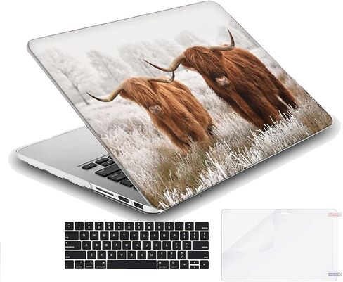 MINGDAO Compatible with MacBook Air 13 inch Retina Display with Touch ID, Hard Protective Shell with Keyboard Cover (M1 A2337 A2179 A1932, 2018 2019 2020 Release) - Highland Cow - MC8084 in Kuwait