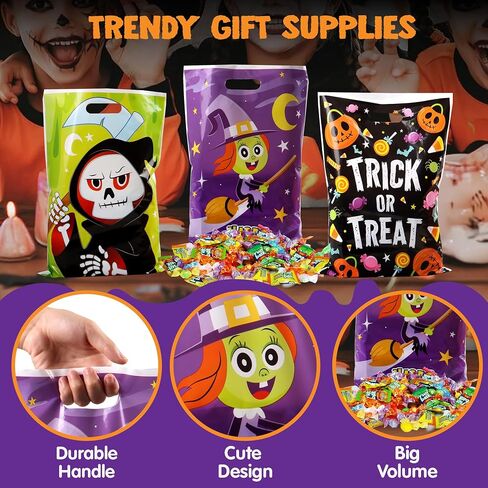 JOYIN 72 Pcs Halloween Candy Bags, Trick or Treating Goodie Bags in 6 Character Themed Designs for Kids Halloween Party Favor, Plastic Snacks Stuffers Bag for Party Supplies in Saudi Arabia