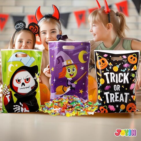 JOYIN 72 Pcs Halloween Candy Bags, Trick or Treating Goodie Bags in 6 Character Themed Designs for Kids Halloween Party Favor, Plastic Snacks Stuffers Bag for Party Supplies in Saudi Arabia