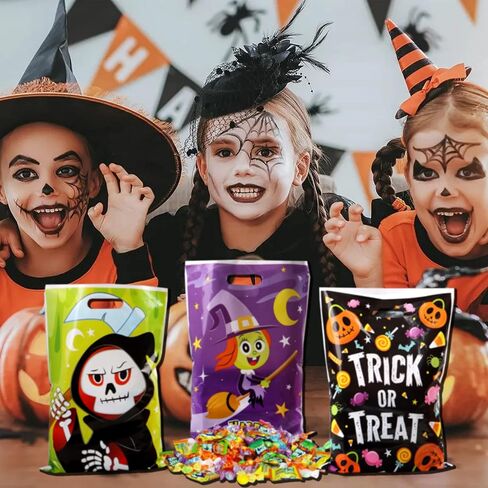 JOYIN 72 Pcs Halloween Candy Bags, Trick or Treating Goodie Bags in 6 Character Themed Designs for Kids Halloween Party Favor, Plastic Snacks Stuffers Bag for Party Supplies in Saudi Arabia