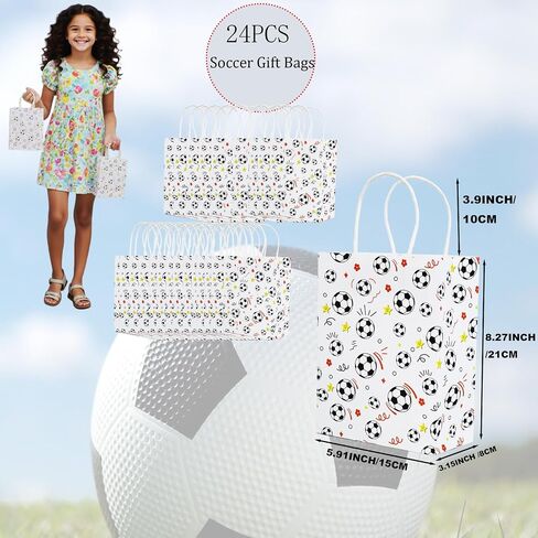 24 Pack Soccer Party Favor Gfit Bags 8.2" x 5.9" x 3.2" Paper Goodies Snack Treat Bags for Team Football Candy Themed Birthdays Sports in Saudi Arabia