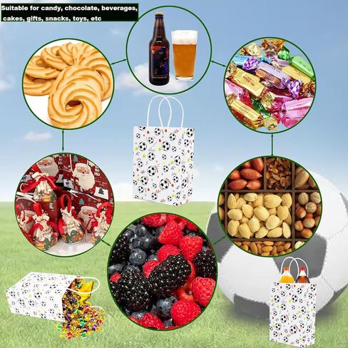 24 Pack Soccer Party Favor Gfit Bags 8.2" x 5.9" x 3.2" Paper Goodies Snack Treat Bags for Team Football Candy Themed Birthdays Sports in Saudi Arabia