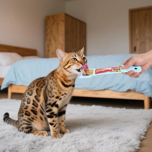 BEWUDY 4PCS Cat Strip Engers ملعقة ، Cat Treat Spoon Squeeze Pet Caned Food Rapps Cute Cate Treat in Saudi Arabia