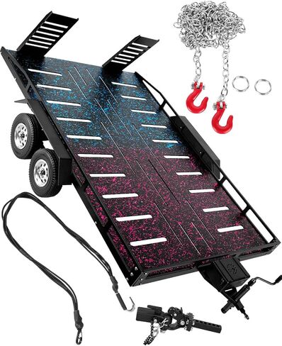 RC Trailer for 1/8 1/10 RC Crawler TRX4 TRX6 Redca t Scout II Gen8 Tamiya Scx10 II D90 Wraith,Aluminum RC Heavy Duty Truck and RC Rock Cars Trailer with RC Trailer Hook Coupler,Colorful in Saudi Arabia