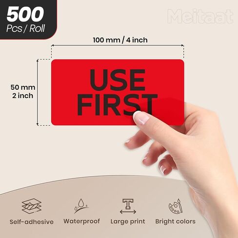 Use First Stickers Food Service Inventory Control FIFO Food Labels 4 x 2 Inch Adhesive Removable Waterproof Freezer Stickers for Restaurant Kitchen Pantry Warehouse Home Rotation 500 Pcs (Red) in Saudi Arabia