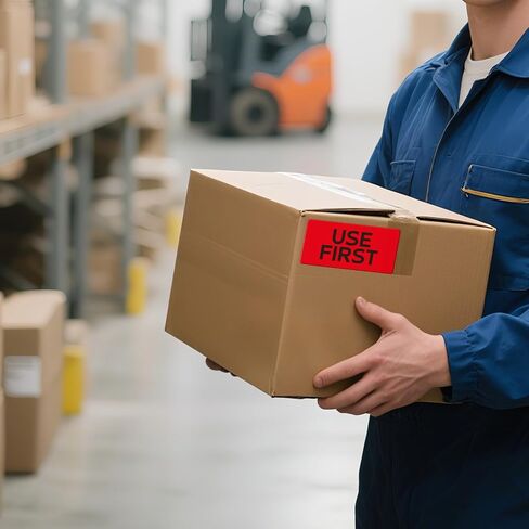 Use First Stickers Food Service Inventory Control FIFO Food Labels 4 x 2 Inch Adhesive Removable Waterproof Freezer Stickers for Restaurant Kitchen Pantry Warehouse Home Rotation 500 Pcs (Red) in Saudi Arabia