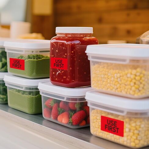 Use First Stickers Food Service Inventory Control FIFO Food Labels 4 x 2 Inch Adhesive Removable Waterproof Freezer Stickers for Restaurant Kitchen Pantry Warehouse Home Rotation 500 Pcs (Red) in Saudi Arabia
