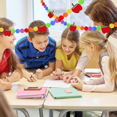 3 Pcs Back to School Felt Banner Apple Garland Classroom Return to School Pom Pom Ball Colorful Pompom Hanging Banner Hanging Garland for First Day of School Classroom Decoration in Saudi Arabia