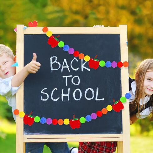 3 Pcs Back to School Felt Banner Apple Garland Classroom Return to School Pom Pom Ball Colorful Pompom Hanging Banner Hanging Garland for First Day of School Classroom Decoration in Saudi Arabia