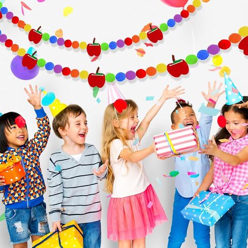3 Pcs Back to School Felt Banner Apple Garland Classroom Return to School Pom Pom Ball Colorful Pompom Hanging Banner Hanging Garland for First Day of School Classroom Decoration in Saudi Arabia