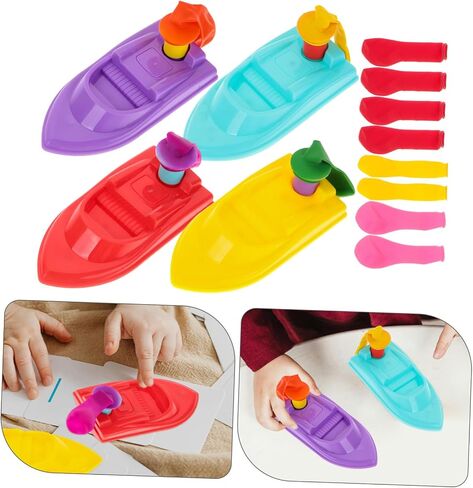 Kisangel 4pcs البلاستيك بالون قارب Rackloy ، حمام السباحة مدفوعون باثات القوارب ألعاب التجربة التعليمية DIY ، بلون عشوائي in Saudi Arabia