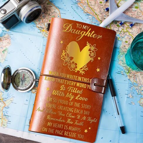 Gift for Daughter from Mom Dad, To My Daughter Leather Journal Notebook, 140 Page Refillable Writing Journal, Birthday Graduation Christmas Gifts for New Daughter/Daughter in Law in Saudi Arabia