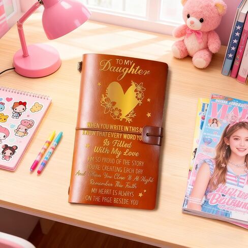 Gift for Daughter from Mom Dad, To My Daughter Leather Journal Notebook, 140 Page Refillable Writing Journal, Birthday Graduation Christmas Gifts for New Daughter/Daughter in Law in Saudi Arabia