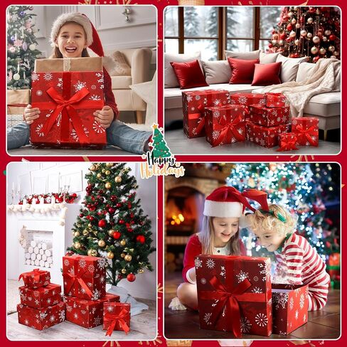 cholemy 6 pcs تعشش صناديق مكدسة مع أغطية - تصميم كلاسيكي عيد الميلاد في 6 أحجام متنوعة لإعطاء الهدية الحاضرة المزخرفة (ندفة الثلج الأبيض ، المربع) in Saudi Arabia