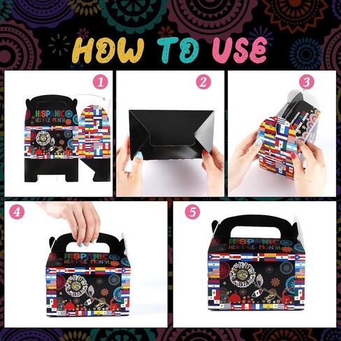 HOWAF 12pcs Hispanic Heritage Month Gift Boxes, Spanish Speaking Countries Latino American Month Treat Boxes Candy Boxes for National Hispanic Heritage Month Party Supplies Hispanic Month Goodie Boxes in Saudi Arabia