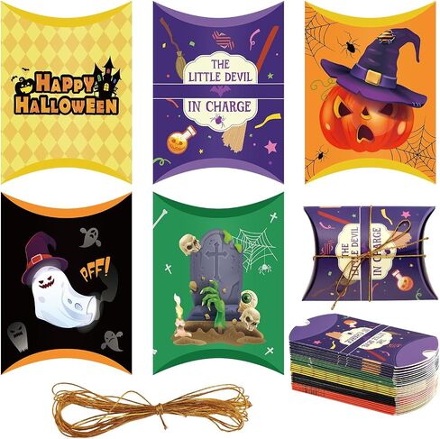 30pcs Halloween Pillow Boxes, Pillow Boxes for Favors Pillow Treat Box Pillow Gift Box Paper Pillow Boxes Goodie Boxes for Halloween Party Favor Supplies in Saudi Arabia