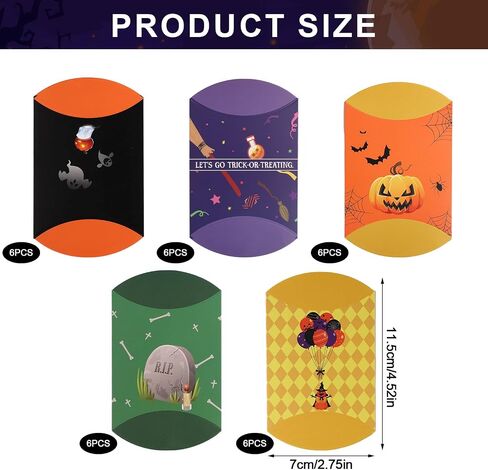 30pcs Halloween Pillow Boxes, Pillow Boxes for Favors Pillow Treat Box Pillow Gift Box Paper Pillow Boxes Goodie Boxes for Halloween Party Favor Supplies in Saudi Arabia