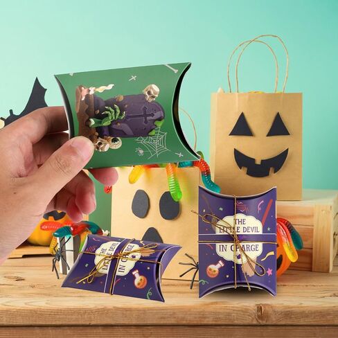 30pcs Halloween Pillow Boxes, Pillow Boxes for Favors Pillow Treat Box Pillow Gift Box Paper Pillow Boxes Goodie Boxes for Halloween Party Favor Supplies in Saudi Arabia