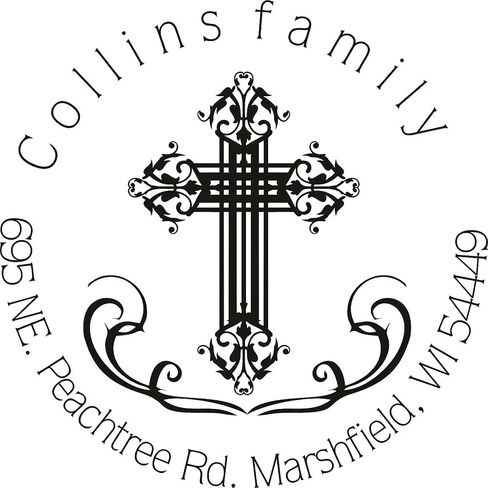 StampExpression - Cross Religious Christian or Catholic Custom Return Address Stamp - Self Inking. Personalized Rubber Stamp with Lines of Text (A3202) in Saudi Arabia