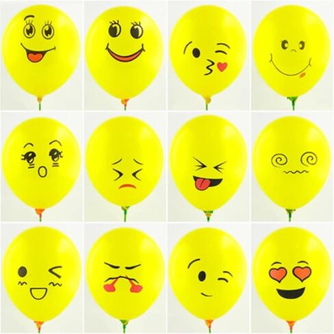 50pcs Pwan Emotion Smiley Face Balloon ، 12 بوصة ابتسامة بالونات الكرتون ، المطبوعة المطبوعة من ألومنيوم البالونات البالونات عيد ميلاد احتفال بالون البهيج البهيج in Saudi Arabia