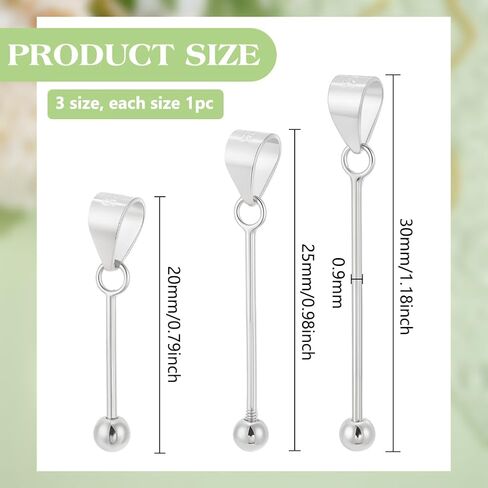 Pligreat 3 أحجام 925 Sterling Silver Bead Bead Posts Bars Bare Bars Post for DIY Joleds Making Happensions arring arring pendant post مع حلقة (1.18 بوصة/0.98in/0.78 بوصة) in Saudi Arabia