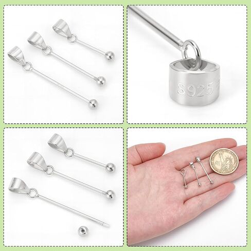 Pligreat 3 أحجام 925 Sterling Silver Bead Bead Posts Bars Bare Bars Post for DIY Joleds Making Happensions arring arring pendant post مع حلقة (1.18 بوصة/0.98in/0.78 بوصة) in Saudi Arabia