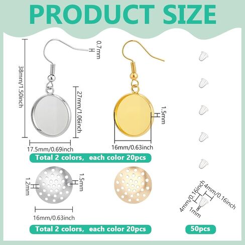 PH PandaHall 40 Sets Blanks Earring Trays Set 2 Colors Embroidery Earring Kit 14mm Earrings Pendant Base Golden Dangle Earrings Silver Pendant Trays with Hooks for Women Jewelry Making DIY Craft in Saudi Arabia