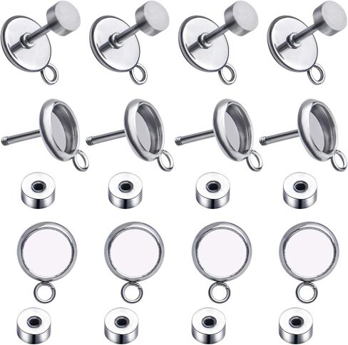 10pcs 10mm Stainless Steel Earring Blanks Hypoallergenic Earring Posts Cabochon Bezel Trays Gemstone Settings with 2.4mm Loops for Attach in Saudi Arabia