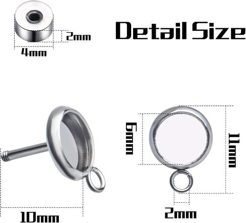 10pcs 10mm Stainless Steel Earring Blanks Hypoallergenic Earring Posts Cabochon Bezel Trays Gemstone Settings with 2.4mm Loops for Attach in Saudi Arabia