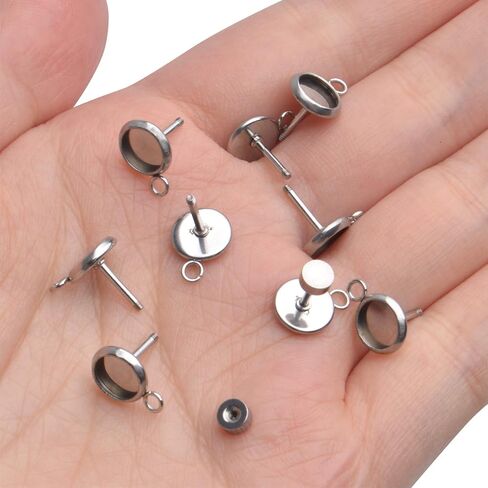 10pcs 10mm Stainless Steel Earring Blanks Hypoallergenic Earring Posts Cabochon Bezel Trays Gemstone Settings with 2.4mm Loops for Attach in Saudi Arabia