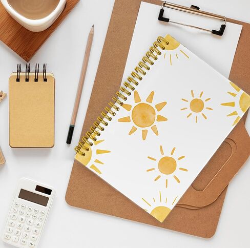 Boho Yellow Sun Sun Sunshine Notebook Journal ، Gifts Sunshine للنساء ، دفاتر ملاحظات لطيفة للمكتب ، دفاتر الملاحظات لأخذ ملاحظات العمل ، دفتر حلزوني 5.5x8.3 مع 164 صفحة in Kuwait