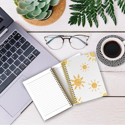 Boho Yellow Sun Sun Sunshine Notebook Journal ، Gifts Sunshine للنساء ، دفاتر ملاحظات لطيفة للمكتب ، دفاتر الملاحظات لأخذ ملاحظات العمل ، دفتر حلزوني 5.5x8.3 مع 164 صفحة in Kuwait