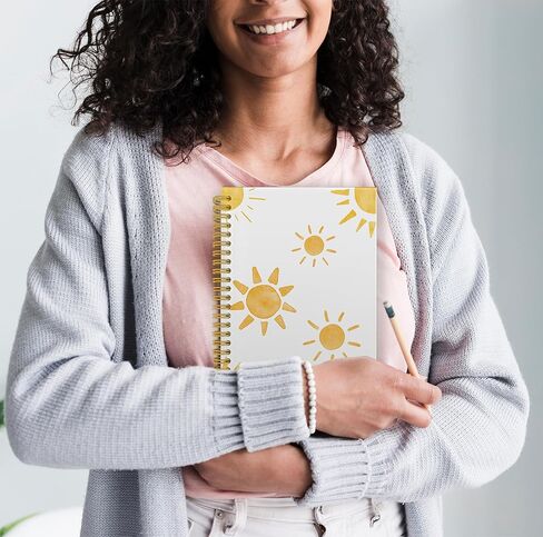 Boho Yellow Sun Sun Sunshine Notebook Journal ، Gifts Sunshine للنساء ، دفاتر ملاحظات لطيفة للمكتب ، دفاتر الملاحظات لأخذ ملاحظات العمل ، دفتر حلزوني 5.5x8.3 مع 164 صفحة in Kuwait