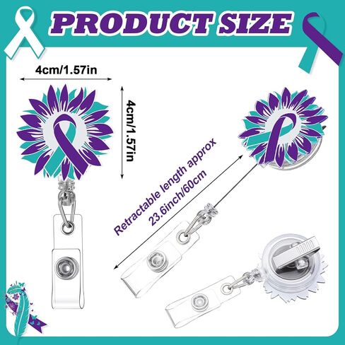 12 Pcs Suicide Prevention Awareness Retractable Badges Reel Teal Purple Ribbon Acrylic ID Retractable Clip Decorative for World Suicide Prevention Day Awareness Support Squad in Saudi Arabia