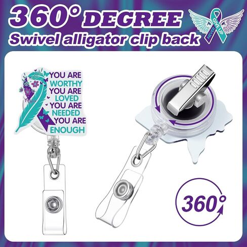12 Pcs Suicide Prevention Awareness Retractable Badges Reel Teal Purple Ribbon Acrylic ID Retractable Clip Decorative for World Suicide Prevention Day Awareness Support Squad in Saudi Arabia