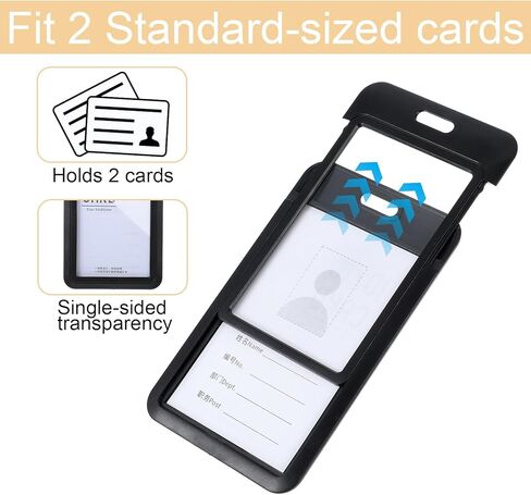 حامل شارة ID 2PCS ، حقيبة حامي البطاقة المنزلق من النوافذ الشفافة الشفافة تعمل شارة الشارة العمودية العمودية لحالة البلاستيك الصلبة الرأسية لتراخيص ومرور بطاقات الائتمان معرف (أسود) (أسود) in Saudi Arabia