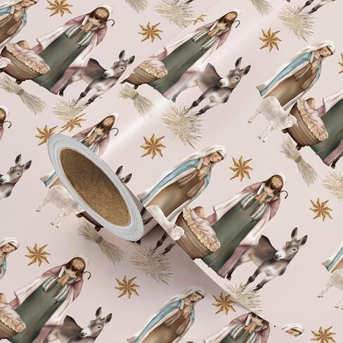 لفائف ورق التغليف الكريمة المرفوعة - لفة صغيرة - 17 بوصة × 16.5 قدم - عيد الميلاد الديني ولادة تصميم يسوع ، مثالية لالتفاف هدية العطلة المسيحية الدينية in Saudi Arabia