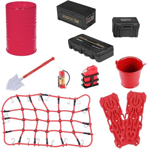GLOBACT 11PCS 1/10 RC Crawler Accessories Luggage Net/Oil Drum/Fuel Tanks/Recovery Board/Toolbox/Shovel/Iron Bucket/Fire Extinguisher for 1/10 TRX4 Axial SCX10 REDCAT Decoration (Red) in Saudi Arabia